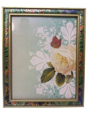 Vintage Floral Border Picture Frame Gold Tone Wood 8x10 Photo Easel Back